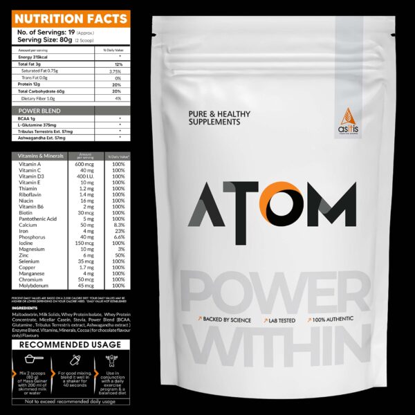 AS-IT-IS Nutrition ATOM Weight Gainer 4kg | 61.1g Carbs & 8.8g Proteins|Boosts Workout Weight Gainers/Mass Gainers Reviews - Image 2