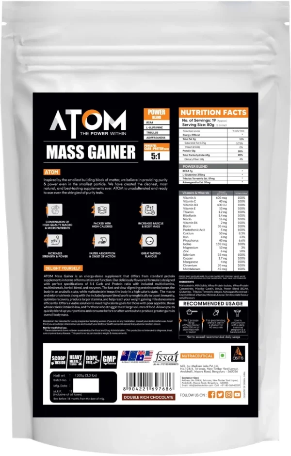 AS-IT-IS Nutrition ATOM Weight Gainer 4kg | 61.1g Carbs & 8.8g Proteins|Boosts Workout Weight Gainers/Mass Gainers Reviews - Image 3